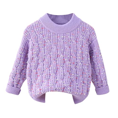 XINYUNZU Mädchen Pullover Sweatshirt Baumwolle Mode Strickpullover Rundhals Kuschelpullover Sweater Kinder Kleidung Herbst Winter 3-9 Jahre Alt Outlet Shop Sale Lila 9 Jahre von XINYUNZU