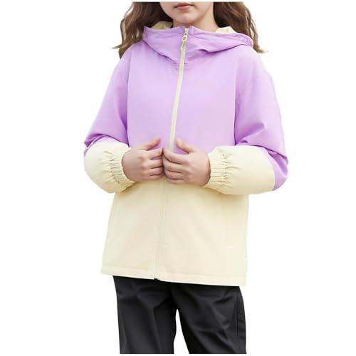 XINYUNZU Mädchen Regenjacke Wasserdicht Softshelljacke Windbreaker Windjacke Atmungsaktive Mode Jacke Kapuzenjacke Outdoor Jacken für Kinder und Teenager Lila 11 Jahre von XINYUNZU