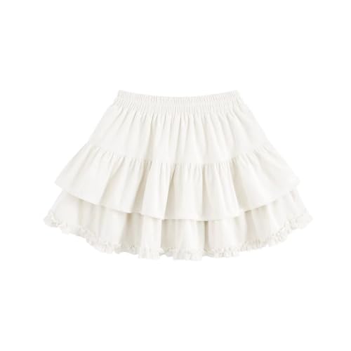 XINYUNZU Mädchen Rock mit Rüschen Baumwolle Elastische Taille Prinzessin Rock Tütü Kinder Einfarbig Cute Skirt Girl Kuschel Röcke für Mädchen Angebot Weiß 8 Jahre von XINYUNZU
