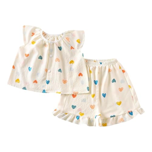 XINYUNZU Mädchen Sommer Outfit 2-Teilig Baumwolle Shirt Rüschenärmel und Shorts Set Süße Hausanzug Kinder Ärmellose Bluse mit Kurze Hose Kinderkleidung Freizeit Bekleidungssets Weiß 1 Jahr von XINYUNZU