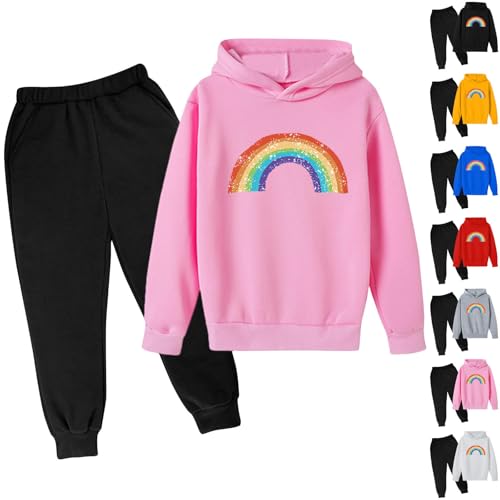 XINYUNZU Mädchen Sportanzug Jogginganzug Hoddie + Jogginghose Set Lässige Anzug Set Sport Outfit 2 Teilig Sweatshirt und Einfarbige Hose Casual Klamotten Warehouse Deals Angebote Rosa 7 Jahre von XINYUNZU