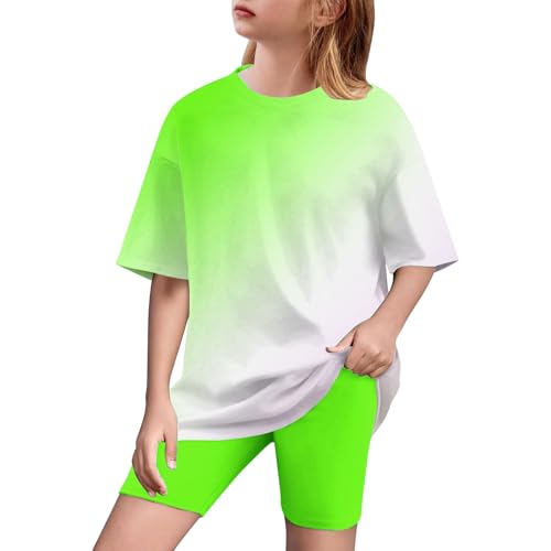 XINYUNZU Mädchen Sportanzug Kurz Sommer Tshirt mit Kurze Leggings Set Casual Outfit 2-Teilig Yoga Shorts und Lose Shirt Sport Set Outdoor Bekleidungssets für Kinder und Teenager Grün 6 Jahre XINYUNZU Mädchen Sportanzug Kurz Sommer Tshirt mit Kurze Leggings Set Casual Outfit 2-Teilig Yoga Shorts und Lose Shirt Sport Set Outdoor Bekleidungssets für Kinder und Teenager Grün 6 Jahre von XINYUNZU