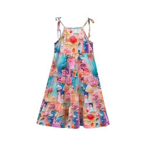 XINYUNZU Mädchen Strandkleid Baumwolle Blumen Kleid Sommer Spaghettiträger Freizeitkleid Sommerkleid Casual Dress Girls Hawaii Strand Urlaub Kleider für Kinder und Teenager Mehrfarbig 14–15 Jahre von XINYUNZU
