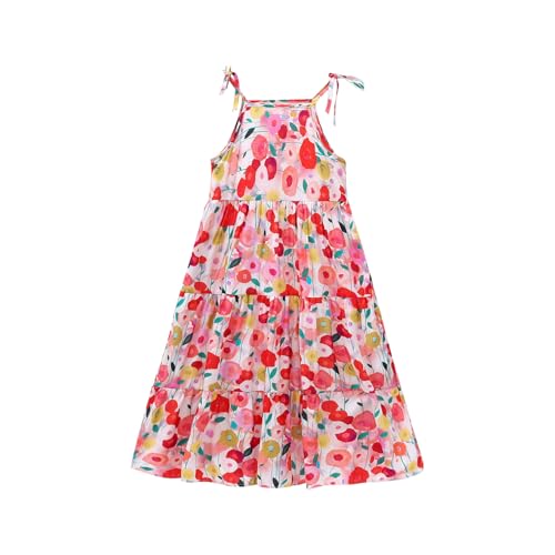 XINYUNZU Mädchen Strandkleid Baumwolle Blumen Kleid Sommer Spaghettiträger Freizeitkleid Sommerkleid Casual Dress Girls Hawaii Strand Urlaub Kleider für Kinder und Teenager Mehrfarbig 4–5 Jahre von XINYUNZU