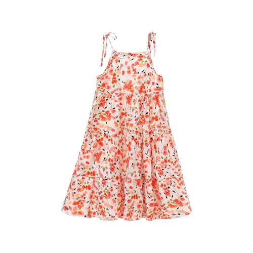 XINYUNZU Mädchen Strandkleid Baumwolle Blumen Kleid Sommer Spaghettiträger Freizeitkleid Sommerkleid Casual Dress Girls Hawaii Strand Urlaub Kleider für Kinder und Teenager Mehrfarbig 6–7 Jahre von XINYUNZU