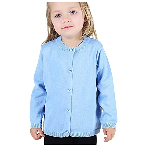 XINYUNZU Mädchen Strickjacke Baumwolle Cardigan Girl Langarm Kuschel Strick Jacke Mit Knöpfen Kinder Kleidung Rundhals Basic Strickjacken Herbst Winter Blitzangebote des Tages Hellblau 4 Jahre von XINYUNZU