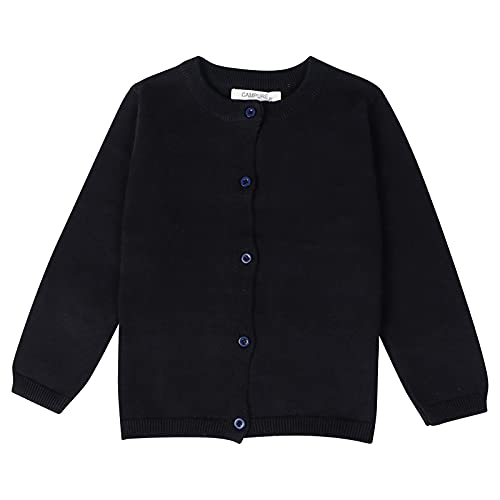 XINYUNZU Mädchen Strickjacke Baumwolle Cardigan Girl Langarm Kuschel Strick Jacke Mit Knöpfen Kinder Kleidung Rundhals Basic Strickjacken für 2-6 Jahre Alt Herbst Winter Blitzangebote Schwarz 6 Jahre von XINYUNZU