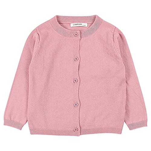 XINYUNZU Mädchen Strickjacke Baumwolle Cardigan Girl Langarm Kuschel Strick Jacke Mit Knöpfen Kinder Kleidung Rundhals Basic Strickjacken für 2-6 Jahre Alt Herbst Winter Outlet Angebote Rosa 4 Jahre von XINYUNZU
