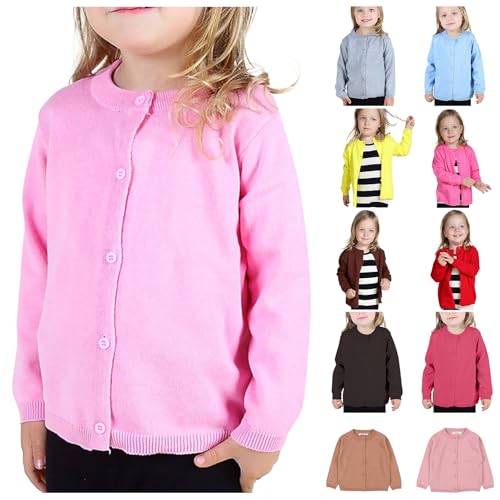 XINYUNZU Mädchen Strickjacke Baumwolle Cardigan Girl Langarm Kuschel Strick Jacke Mit Knöpfen Kinder Kleidung Rundhals Basic Strickjacken für 2-6 Jahre Alt Herbst Winter Outlet Shop Sale Rosa 6 Jahre von XINYUNZU