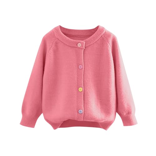 XINYUNZU Mädchen Strickjacke Langarm Cardigan Rundhals Baumwolle Strick Pullover Jacke mit Knöpfen Kinder Bequeme Strickjacken für Herbst/Winter Wassermelonenrot 7-8 Jahre von XINYUNZU