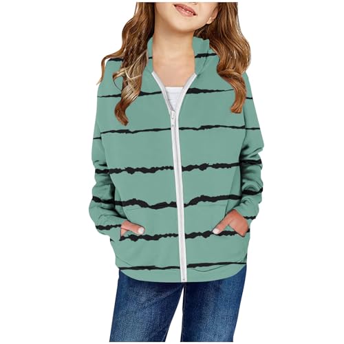 XINYUNZU Mädchen Sweatjacke Kapuzenjacke Kinder Jacke mit Taschen Übergangsjacke Kinderjacke Sweatshirt Jacke Outdoor Hoodie Jacken für 2-14 Jahre Alt Grün 11 Jahre von XINYUNZU
