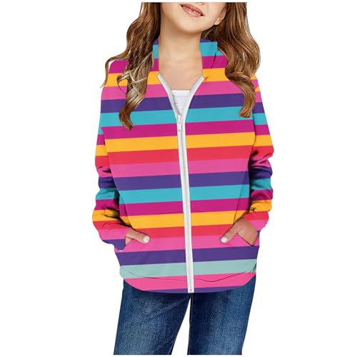 XINYUNZU Mädchen Sweatjacke Kapuzenjacke Kinder Jacke mit Taschen Übergangsjacke Kinderjacke Sweatshirt Jacke Outdoor Hoodie Jacken für 2-14 Jahre Alt Pink 5 Jahre von XINYUNZU