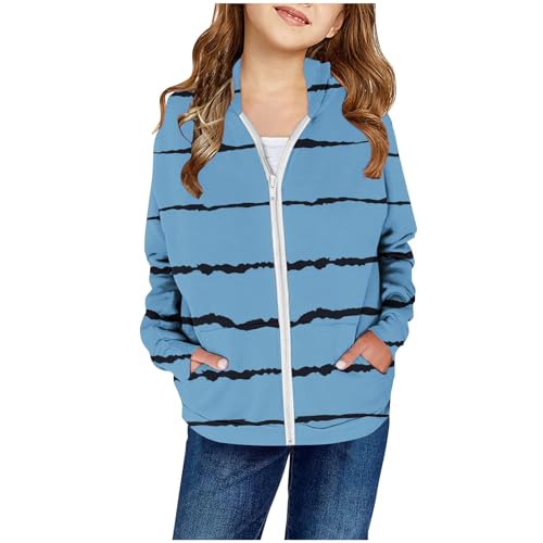 XINYUNZU Mädchen Sweatjacke Kapuzenjacke Kinder Jacke mit Taschen Übergangsjacke Kinderjacke Sweatshirt Jacke Outdoor Hoodie Jacken für 2-14 Jahre Alt Blau 7 Jahre von XINYUNZU