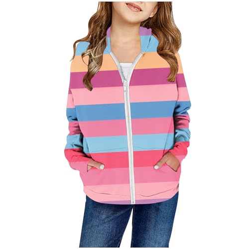 XINYUNZU Mädchen Sweatjacke Kapuzenjacke Kinder Jacke mit Taschen Übergangsjacke Kinderjacke Sweatshirt Jacke Outdoor Hoodie Jacken für 2-14 Jahre Alt Rosa 9 Jahre von XINYUNZU