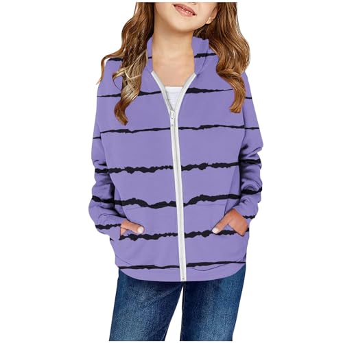 XINYUNZU Mädchen Sweatjacke Kapuzenjacke Kinder Jacke mit Taschen Übergangsjacke Kinderjacke Sweatshirt Jacke Outdoor Hoodie Jacken für 2-14 Jahre Alt Lila 9 Jahre von XINYUNZU