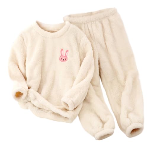 XINYUNZU Mädchen Thermo Kleidung Set Fleece Schlafanzug Kinder Pyjama Set Thermohose und Thermoshirt Hausanzug 2 Teiler Casual Outfit Herbst Winter Kuschel Bekleidungssets Beige 7 Jahre von XINYUNZU