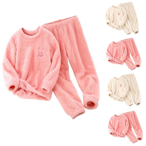 XINYUNZU Mädchen Thermo Kleidung Set Fleece Schlafanzug Kinder Pyjama Set Thermohose und Thermoshirt Hausanzug 2 Teiler Casual Outfit Herbst Winter Kuschel Bekleidungssets Rosa 2 Jahre von XINYUNZU