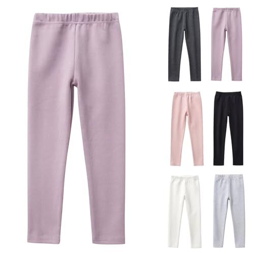 XINYUNZU Mädchen Thermo Leggings Baumwolle Stretch Hose Basic Thermoleggings Thermohose Kinder Kuschelhose Einfarbig Girl Pants Warm Süße Hosen für 2-13 Jahre Alt Lila 6 Jahre von XINYUNZU