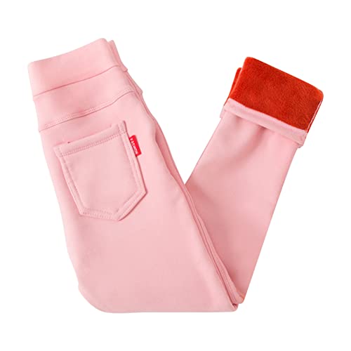 XINYUNZU Mädchen Thermohose Winterhose mit Taschen Thermo Leggings Thermopants Warme Kuschel Hose Kinder Kleidung Girls Pants Mode Hosen 2-9 Jahre Alt Rosa 6-7 Jahre von XINYUNZU