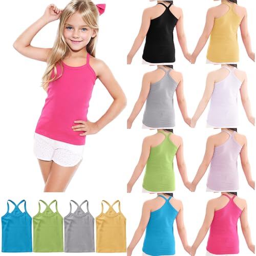 XINYUNZU Mädchen Trägershirt Baumwolle Cami Shirt Top Sommer Sport Top Ärmellos Trägertop Einfarbig Unterhemd Freizeit Oberteile Mode Tanktop Kinder Outlet Shop Pink 8 Jahre von XINYUNZU