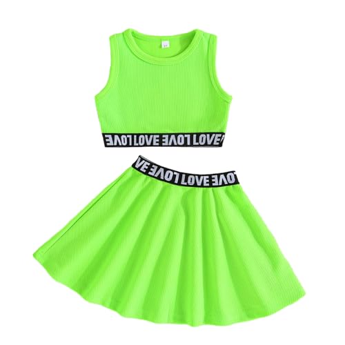 XINYUNZU Mädchen Trainingsanzug Bauchfreie Ärmellose Oberteile mit Rock Sport Set Kinder Kleidung Sportbekleidung Sportanzug Sommerkleid Röcke für Mädchen 3-8 Jahre Retoure Grün 7 Jahre von XINYUNZU