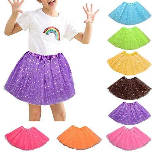 XINYUNZU Mädchen Tüllrock Tütü Star Glitzer Rock Tutu Ballettrock Prinzessin Minirock Tüll Rock Glitzerrock Tanzrock Karneval Party Röcke für Mädchen 3-9 Jahre Partykleid Angebot Lila 3–9 Jahre von XINYUNZU