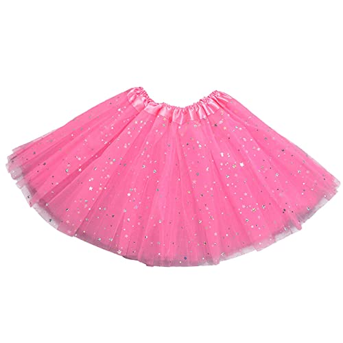XINYUNZU Mädchen Tüllrock Tütü Star Glitzer Rock Tutu Ballettrock Prinzessin Minirock Tüll Rock Glitzerrock Tanzrock Karneval Party Röcke für Mädchen Partykleid Angebot des Tages Rosa 3–9 Jahre von XINYUNZU