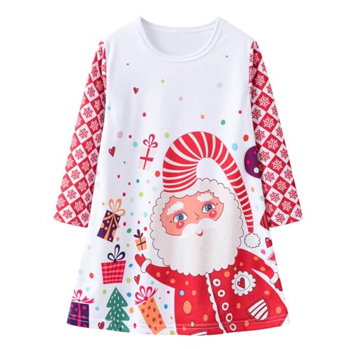 XINYUNZU Mädchen Weihnachtskleid Baumwolle Langarm T-Shirt Kleid Weihnachten Weihnachts Kleid Christmas Dress Girls Weihnachtskleider Festliches Kleid Kinder Freizeit Kleider Angebote Weiß 8 Jahre von XINYUNZU