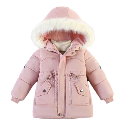 XINYUNZU Mädchen Winterjacke Daunenjacke Leicht Puffer Jacke mit Reißverschluss & Knöpfe Kinder Steppjacke Kuschel Kapuzenjacke Verdickte Kinderjacken Wintermantel Rosa 7-8 Jahre von XINYUNZU