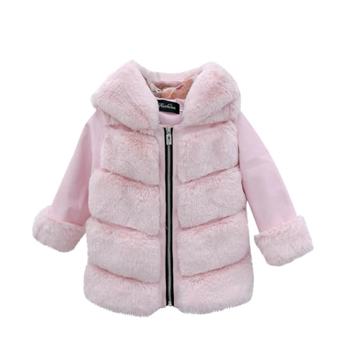 XINYUNZU Mädchen Winterjacke Warme Kuscheljacke Freizeitjacke mit Reißverschluss Kinderjacke Cute Coat Girl Kunstpelz Jacke Mode Outdoorjacke Kinder Wintermantel Rosa 7–8 Jahre von XINYUNZU