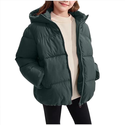 XINYUNZU Mädchen Winterjacke Warme Puffer Jacke Daunenjacke Kuscheljacke Kinderjacke Casual Coat Girl Dicke Steppjacke Pufferjacke Kapuzenjacke Daunenjacke Outdoor Jacken für Kinder Grün 150 von XINYUNZU