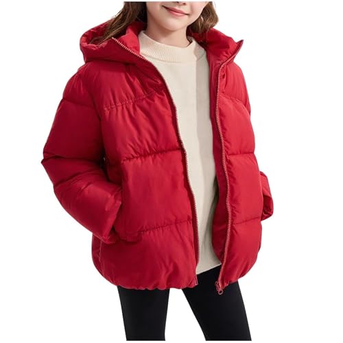XINYUNZU Mädchen Winterjacke Warme Puffer Jacke Daunenjacke Kuscheljacke Kinderjacke Casual Coat Girl Dicke Steppjacke Pufferjacke Kapuzenjacke Daunenjacke Outdoor Jacken für Kinder Rot 140 von XINYUNZU