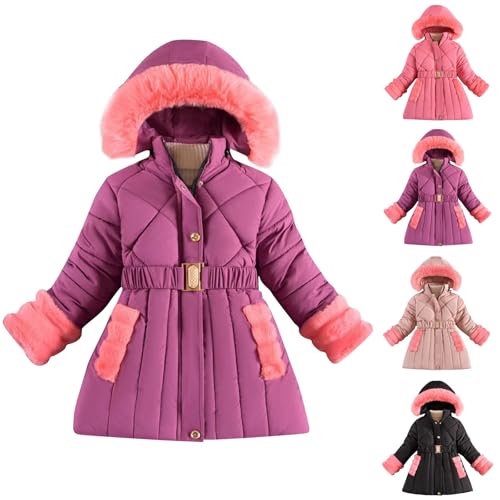 XINYUNZU Mädchen Wintermantel Baumwolle Lange Winterjacke Fleece Gefüttert Mantel mit Abnehmbarer Kapuze Daunenmantel Kinder Puffer Jacke Warm Winter Girls Coat Warehouse Deal Lila 5 Jahre von XINYUNZU