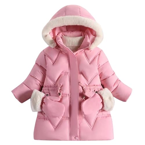 XINYUNZU Mädchen Wintermantel Baumwolle Lange Winterjacke Fleece Gefüttert Mantel mit Abnehmbarer Kapuze & Handschuhe Kinder Daunenmantel Girl Coat Outdoor Jacke Sale Rosa 120 von XINYUNZU