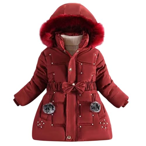 XINYUNZU Mädchen Wintermantel Daunenjacke Warm Puffer Mantel mit Kapuze & Gürtel Steppjacke Kinder Kuscheljacke Verdickte Girl Coat Parka Winterjacke Angebote des Tages Heute Rot 7 Jahre von XINYUNZU