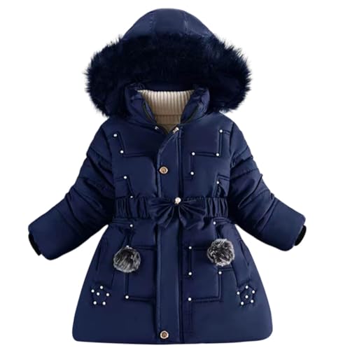 XINYUNZU Mädchen Wintermantel Daunenjacke Warm Puffer Mantel mit Kapuze & Gürtel Steppjacke Kinder Kuscheljacke Verdickte Girl Coat Parka Winterjacke Outlet Angebote Sale Dunkelblau 5 Jahre von XINYUNZU