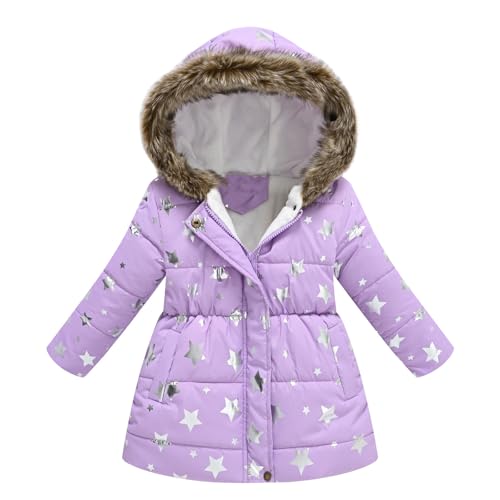 XINYUNZU Mädchen Wintermantel Verdickte Daunenmantel Puffer Mantel mit Knöpfe & Reißverschluss Warme Tunika-Mäntel Baumwolle Kinder Winterjacke Lang Kuschel Kindermantel Lila 9 Jahre von XINYUNZU