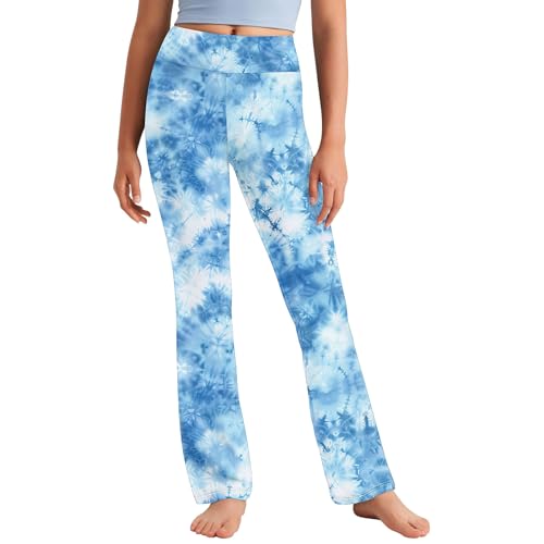 XINYUNZU Mädchen Yogahose Dünne Batik Hose Sporthose Stretch Sport Leggings Leichte Sommerhose High Waist Track Pants Girl Freizeithose Mode Hosen für Kinder Frühling Blau 10 Jahre von XINYUNZU