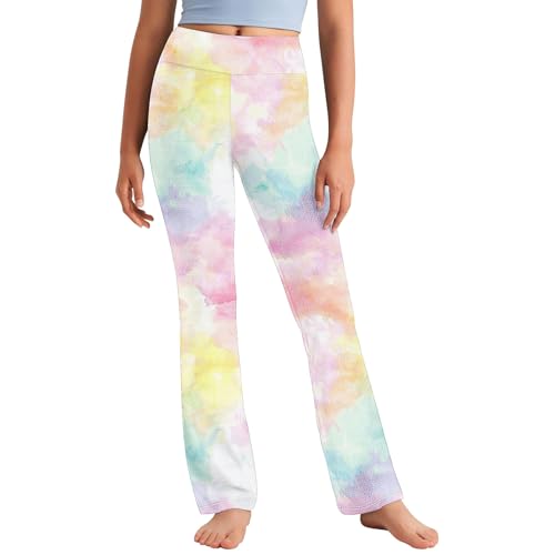 XINYUNZU Mädchen Yogahose Dünne Batik Hose Sporthose Stretch Sport Leggings Leichte Sommerhose High Waist Track Pants Girl Freizeithose Mode Hosen für Kinder Frühling Mehrfarbig 160 von XINYUNZU