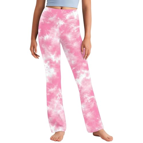 XINYUNZU Mädchen Yogahose Dünne Batik Hose Sporthose Stretch Sport Leggings Leichte Sommerhose High Waist Track Pants Girl Freizeithose Mode Hosen für Kinder Frühling Rosa 10 Jahre von XINYUNZU