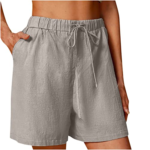 XINYUNZU Mode-Angebote Damen Kurze Hose Shorts Sommer Baumwolle Leinen Bermuda Shorts Casual High Waist Shorts Baggy Leichte Kurze Hosen Lässig Damen-ShortsGray L von XINYUNZU