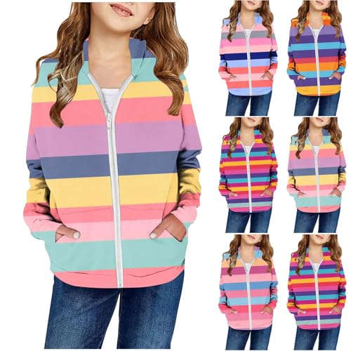 XINYUNZU Mädchen Sweatjacke Kapuzenjacke Kinder Jacke mit Taschen Übergangsjacke Kinderjacke Sweatshirt Jacke Outdoor Hoodie Jacken für 2-14 Jahre Alt Gelb 7 Jahre von XINYUNZU