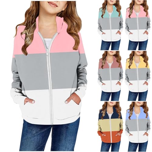 XINYUNZU Mädchen Sweatjacke Kapuzenjacke Kinder Jacke mit Taschen Übergangsjacke Kinderjacke Sweatshirt Jacke Outdoor Hoodie Jacken für 2-14 Jahre Alt Rosa 9 Jahre von XINYUNZU