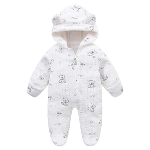 XINYUNZU Overall Baby Warm Flanell Strampler Neugeborene Winter Schlafanzug Spielanzug mit Kapuze Cute Onesie Kuschel Winterkleidung Babystrampler Babykleidung Mädchen Jungen Weiß 60 von XINYUNZU