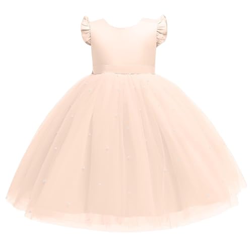XINYUNZU Prinzessin Kleid Mädchen Fliegenden Ärmeln Tüllkleid A-Linie Abendkleid Kleider Hochzeit Festlich Dress Girl Sommerkleid Blumenmädchenkleider Kinderkleider Beige 5 Jahre von XINYUNZU