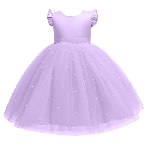 XINYUNZU Prinzessin Kleid Mädchen Fliegenden Ärmeln Tüllkleid A-Linie Abendkleid Kleider Hochzeit Festlich Dress Girl Sommerkleid Blumenmädchenkleider Kinderkleider Lila 4 Jahre von XINYUNZU