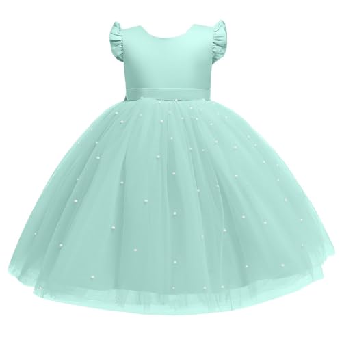 XINYUNZU Prinzessin Kleid Mädchen Fliegenden Ärmeln Tüllkleid A-Linie Abendkleid Kleider Hochzeit Festlich Dress Girl Sommerkleid Blumenmädchenkleider Kinderkleider Mintgrün 8 Jahre von XINYUNZU