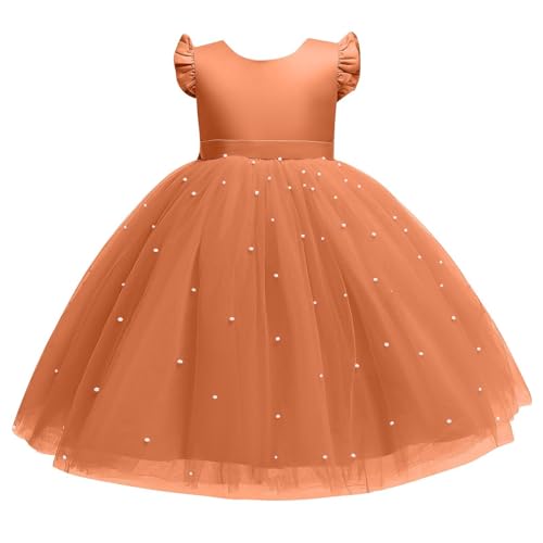 XINYUNZU Prinzessin Kleid Mädchen Fliegenden Ärmeln Tüllkleid A-Linie Abendkleid Kleider Hochzeit Festlich Dress Girl Sommerkleid Blumenmädchenkleider Kinderkleider Orange 7 Jahre von XINYUNZU