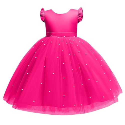 XINYUNZU Prinzessin Kleid Mädchen Fliegenden Ärmeln Tüllkleid A-Linie Abendkleid Kleider Hochzeit Festlich Dress Girl Sommerkleid Blumenmädchenkleider Kinderkleider Pink 6 Jahre von XINYUNZU