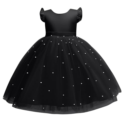XINYUNZU Prinzessin Kleid Mädchen Fliegenden Ärmeln Tüllkleid A-Linie Abendkleid Kleider Hochzeit Festlich Dress Girl Sommerkleid Blumenmädchenkleider Kinderkleider Schwarz 4 Jahre von XINYUNZU